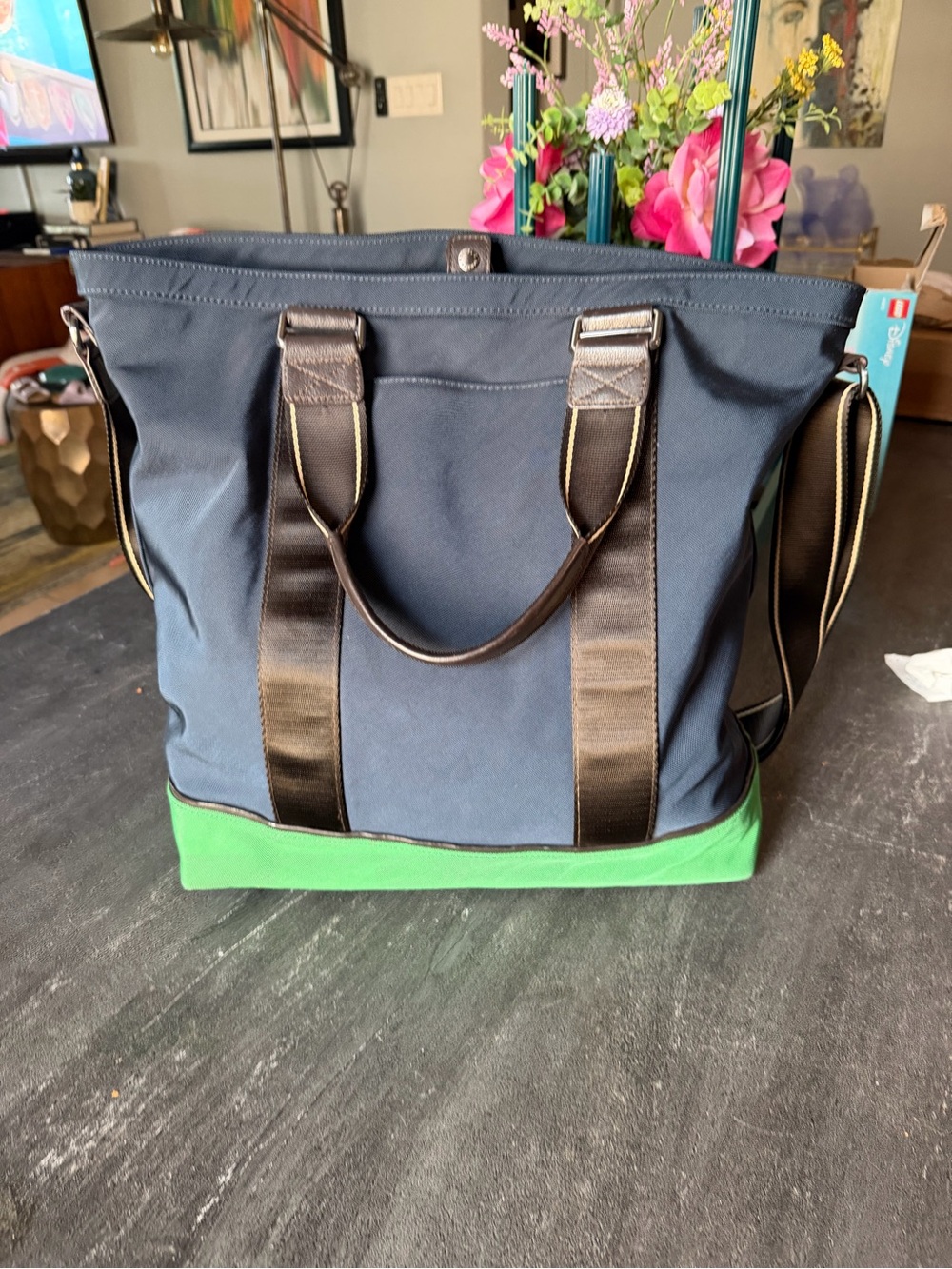 Banana Republic Canvas Tote Bag for Men - Navy with Green Base